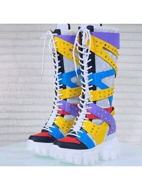 Wang Limited Edition Multi-color Wedge Platform Knee High Sneaker Boots
